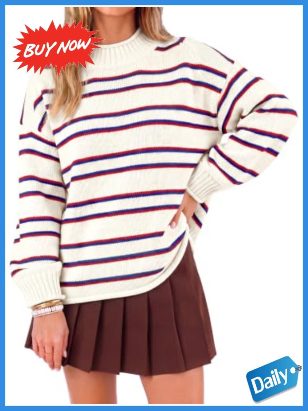 Striped Knit Pullover Sweater Rollneck Long Sleeve Casual Fall Top